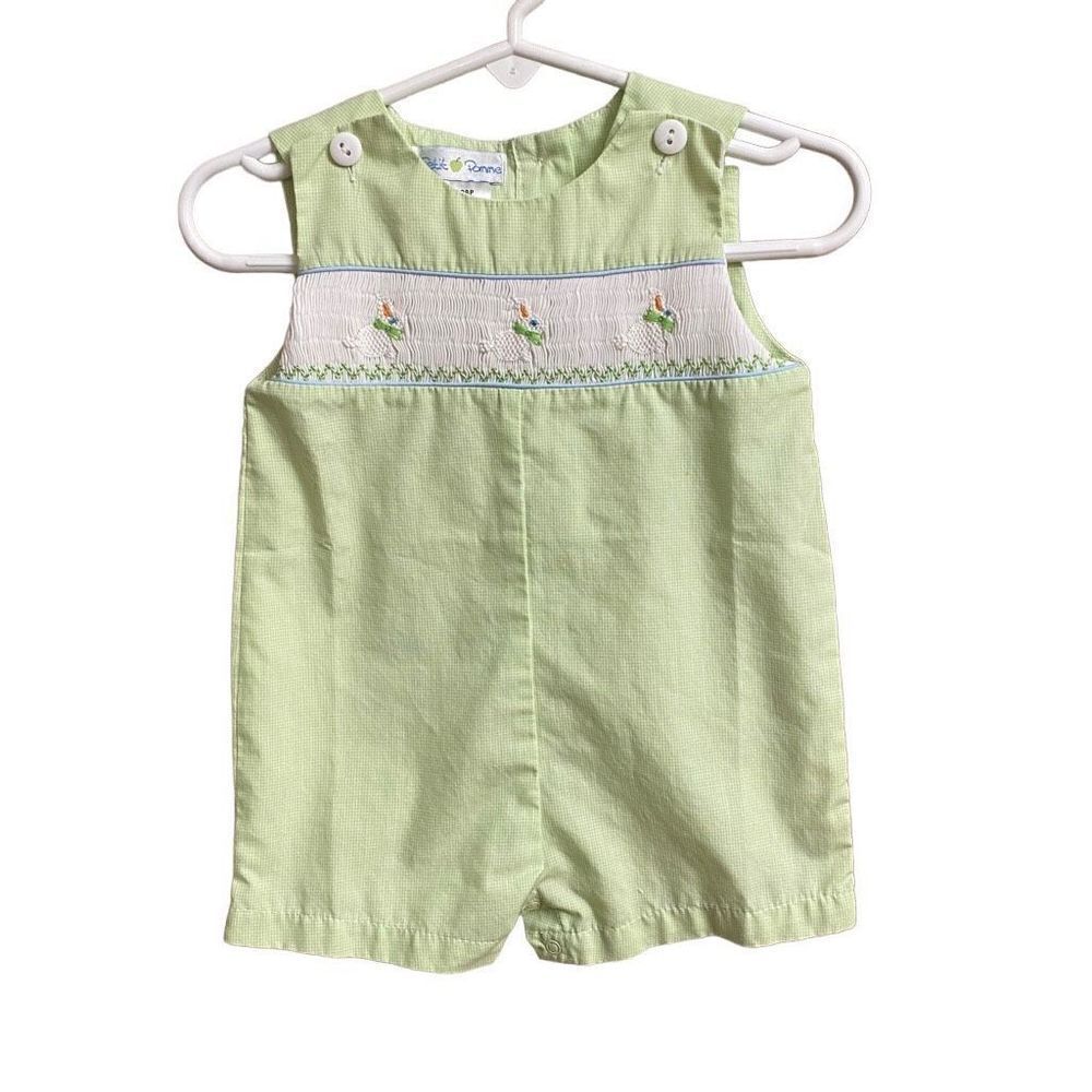 Petit Pomme Pastel Green Bunny Playsuit